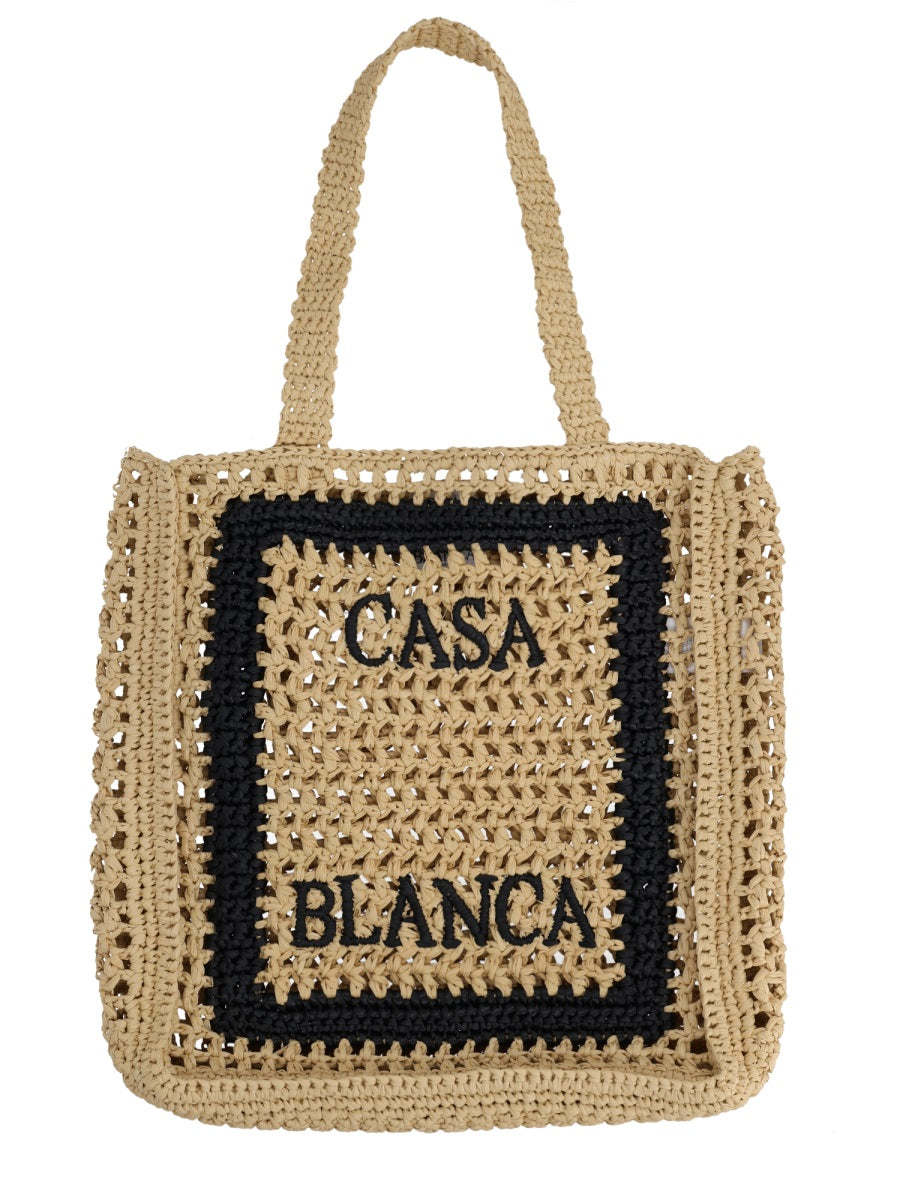 Tote Bag With Logo Beige Viscose Handbags