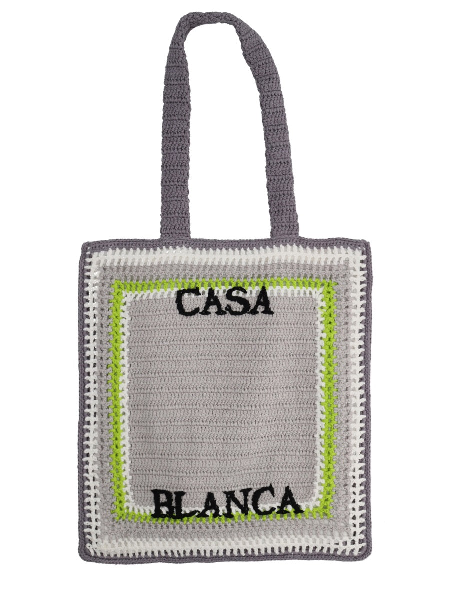 Tote Bag With Logo Grey Cotton Handbags