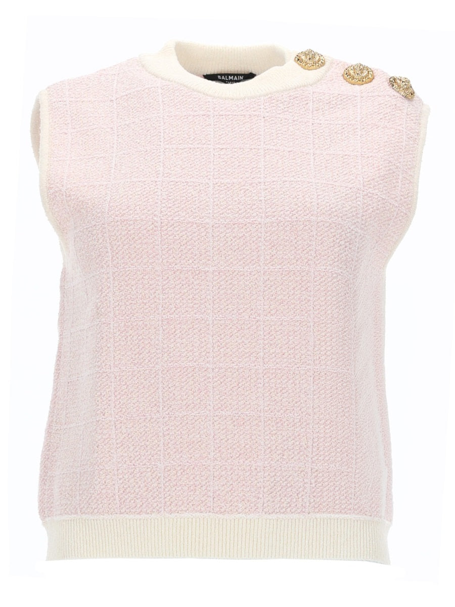 Sleeveless Top With Jewel Buttons Pink Cotton Tops