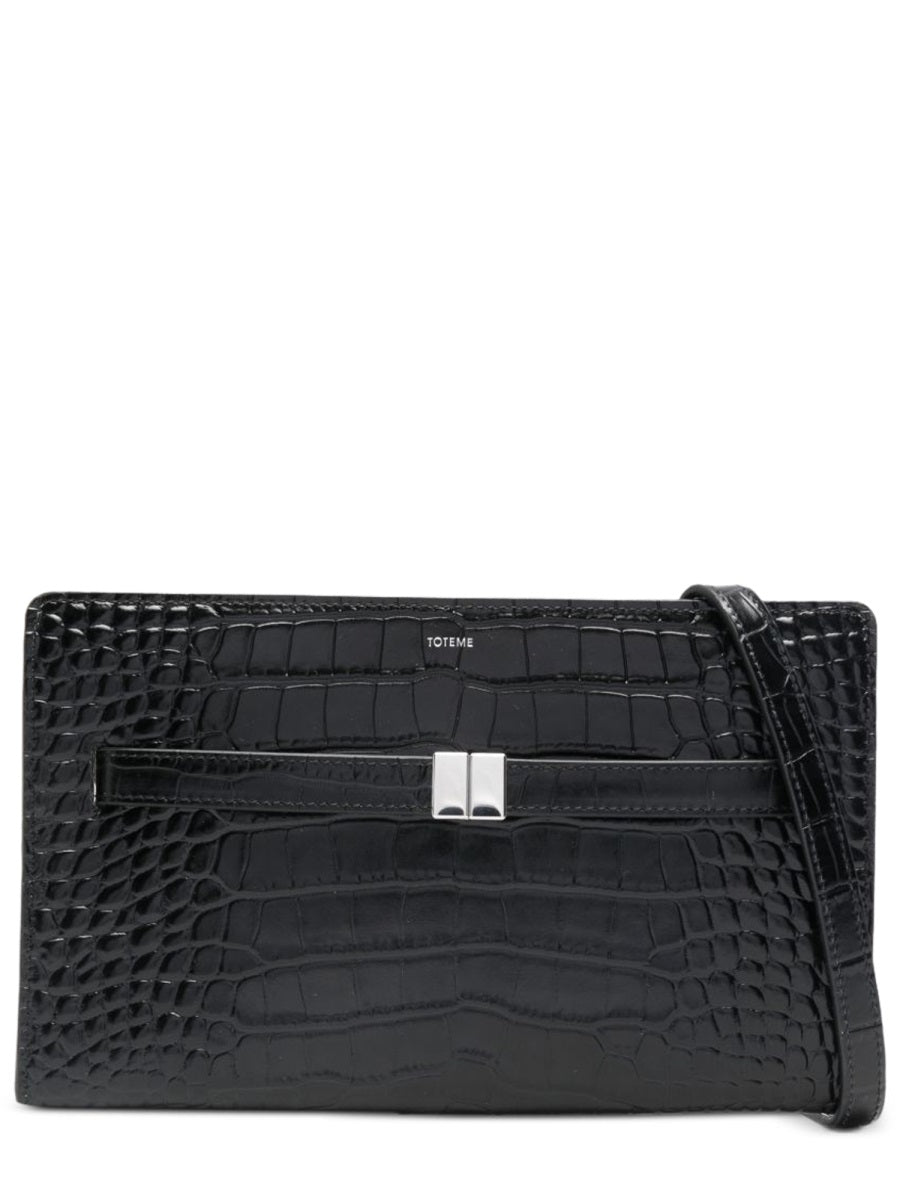 Shoulder Bag Embossed Leather Black