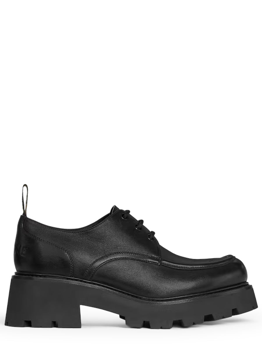 Derby Triomphe Black Leather Bull Lace-up Shoes