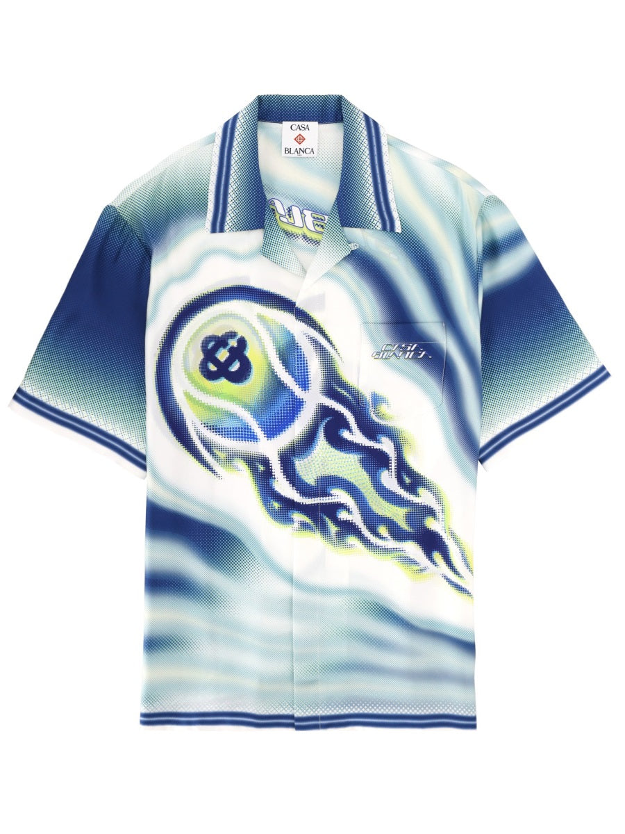 Shirt Flaming Tennis Ball Blue Silk
