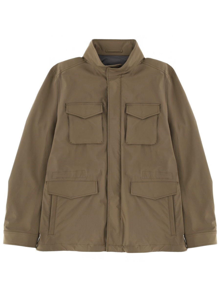 Jacket With Pockets Brown Polyamide Elastane