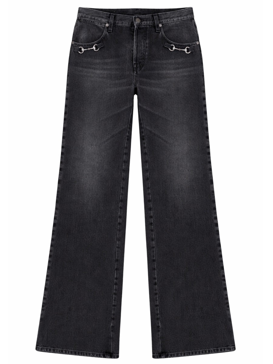 Denim Jeans With Horsebit Detail Charcoal Cotton