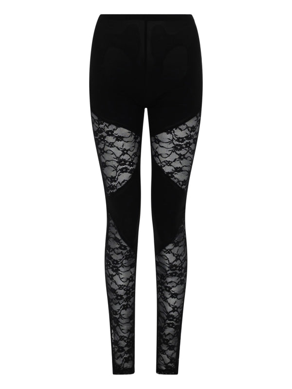 Leggings With Lace Inserts — Black Viscose Trousers
