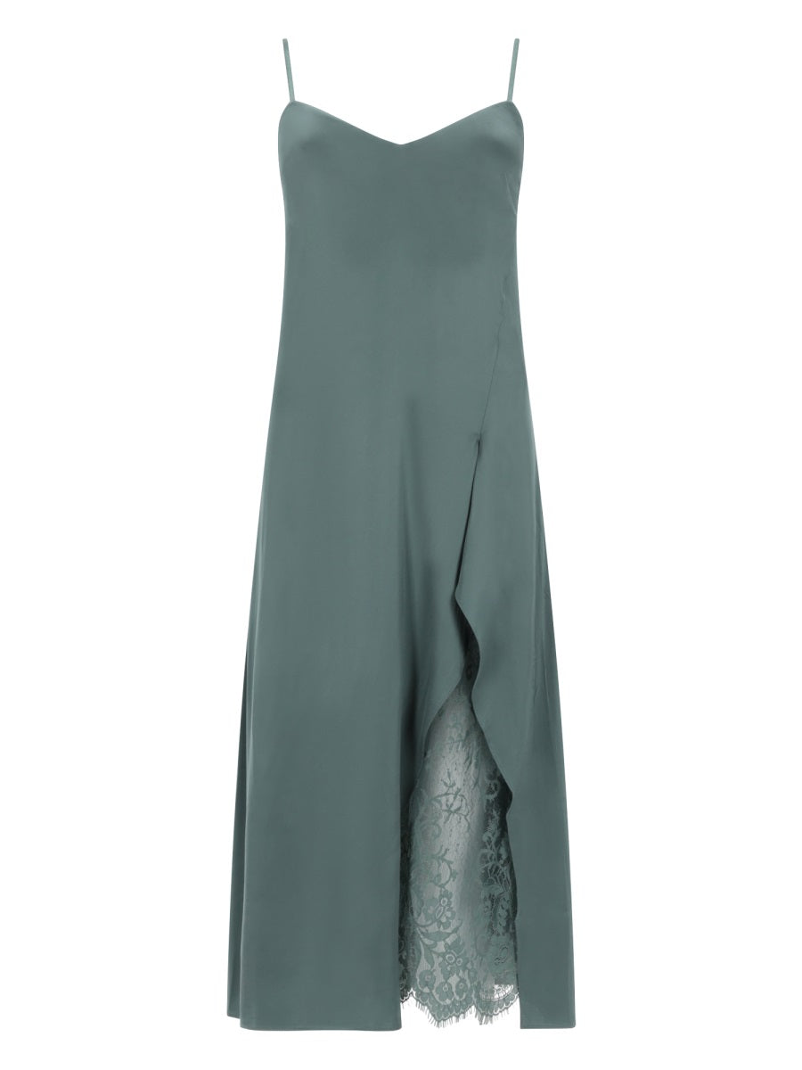 Satin Midi Dress Green Viscose
