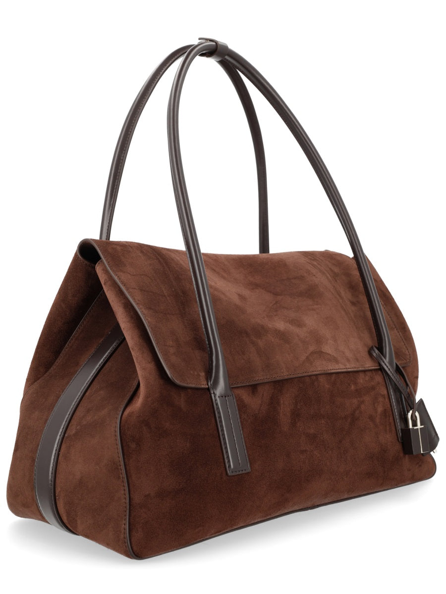 Tote Bag Suede Brown Leather Shoulder