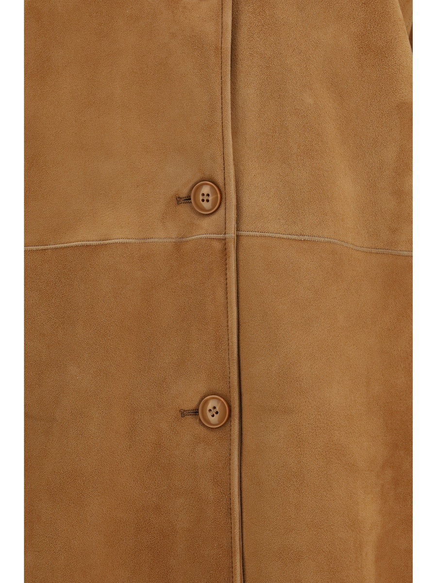 Leather Shearling Coat Camel Calf Jacket