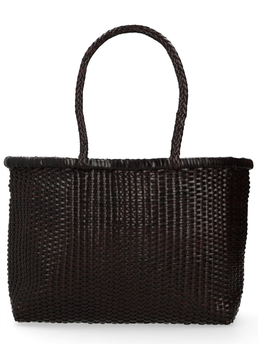Shoulder Bag B Weave Dark Brown Leather