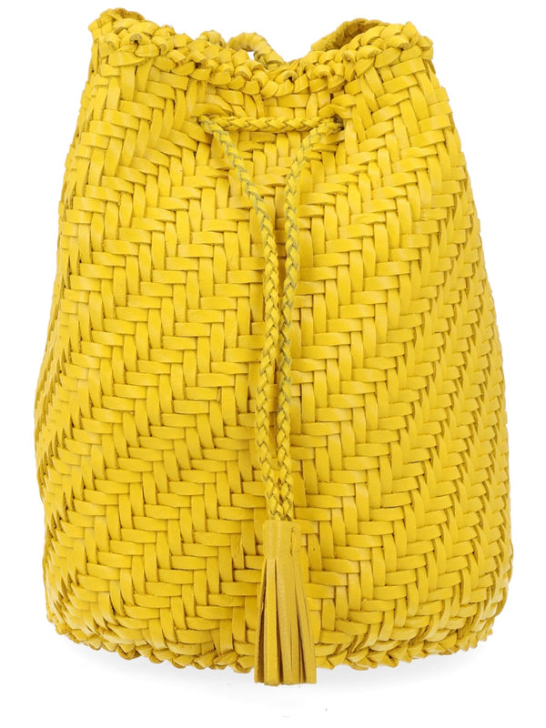 Shoulder Bag Pompom Double Jump Yellow Leather