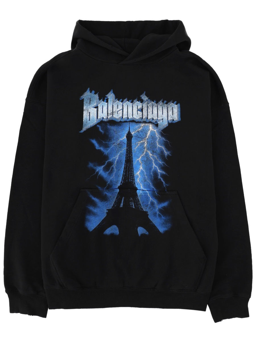 Sweatshirt With Graphic Print Black Cotton Sweatshirts