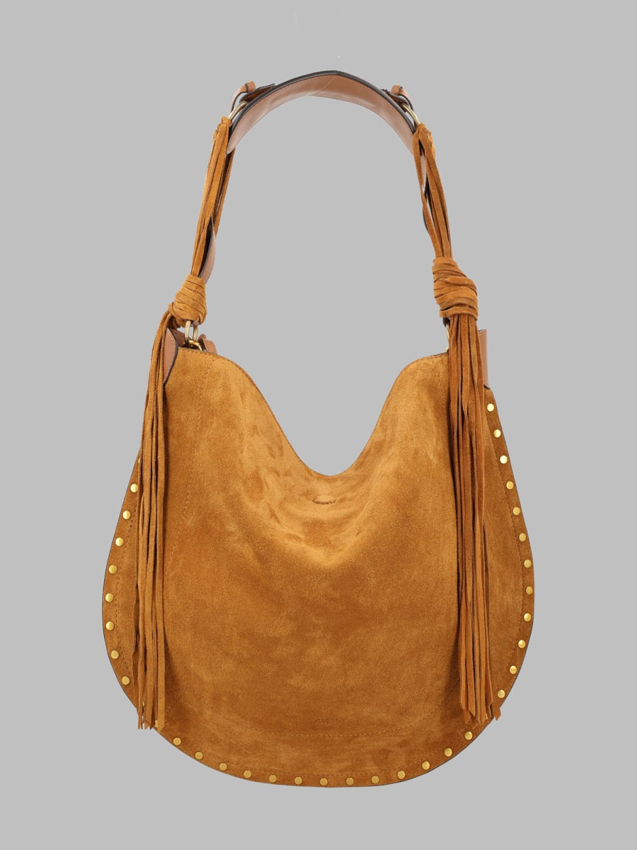 Hobo Bag Oskan Soft Brown Calf Velvet Leather Shoulder