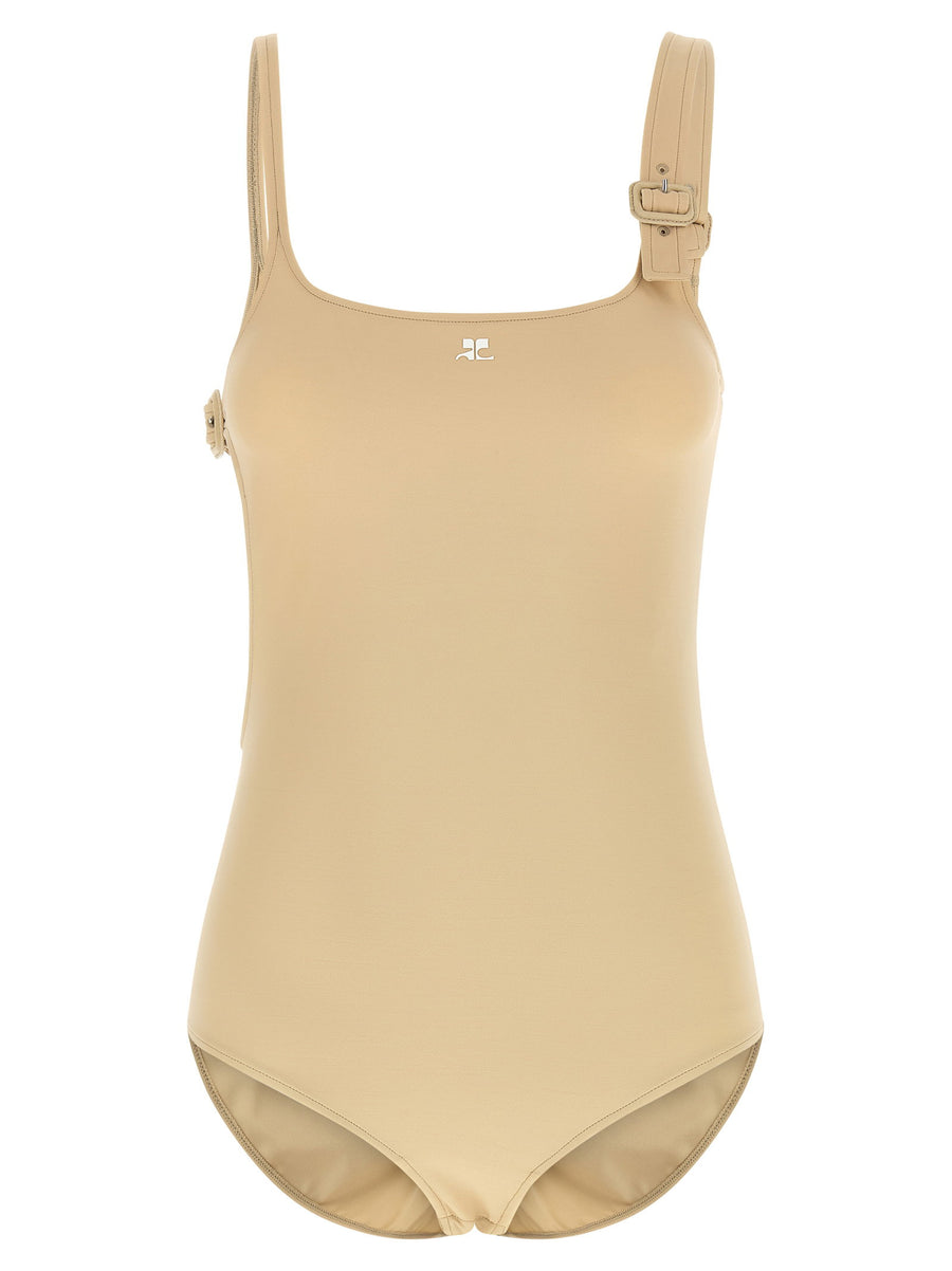 Courreges Cut-Out Bodysuit — Beige