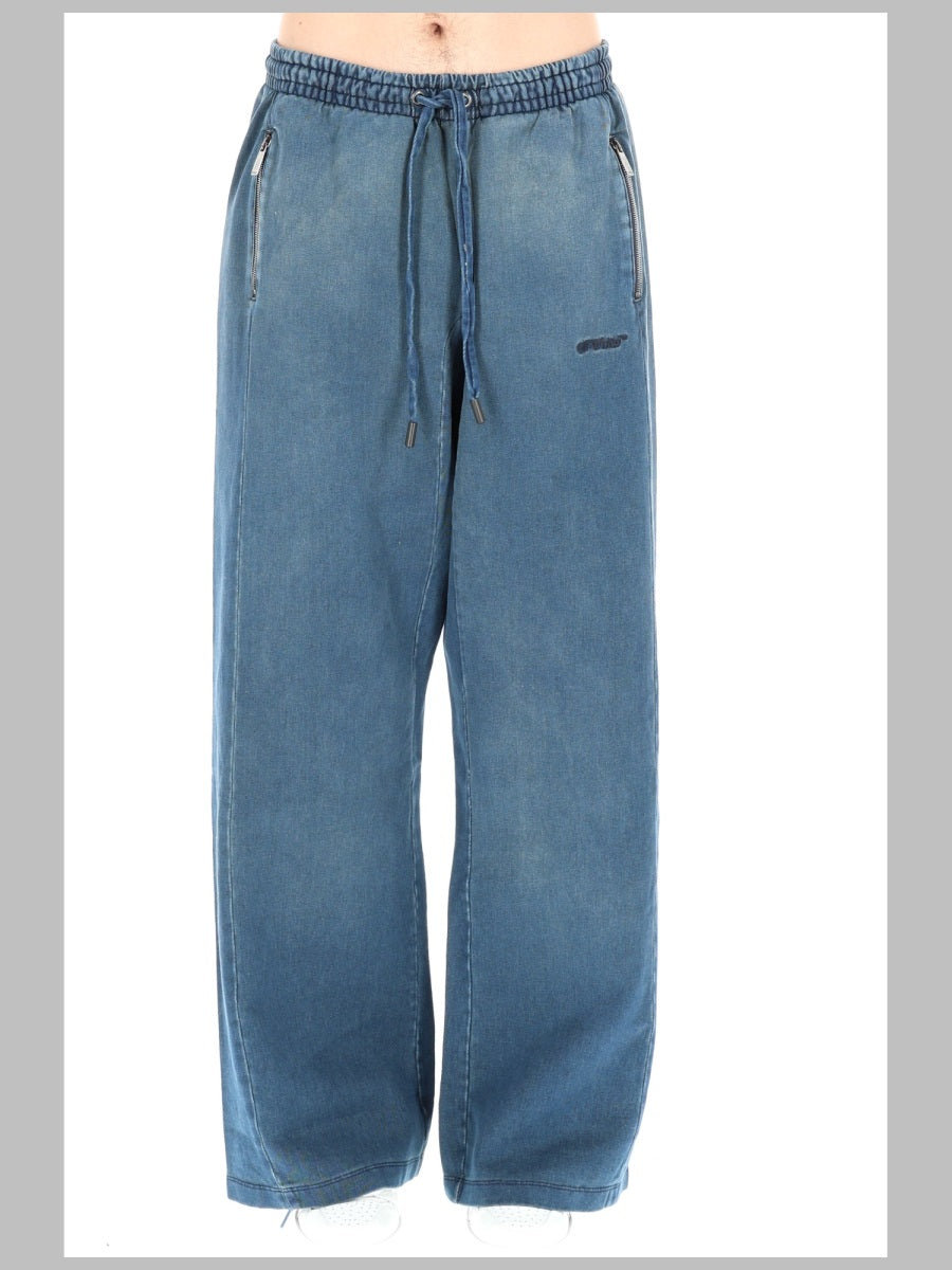 Trousers Distress Diag Slouchy Denim Cotton
