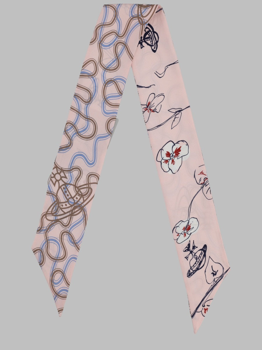 Silk Bandeau Flower & Orbs - Pink Scarf