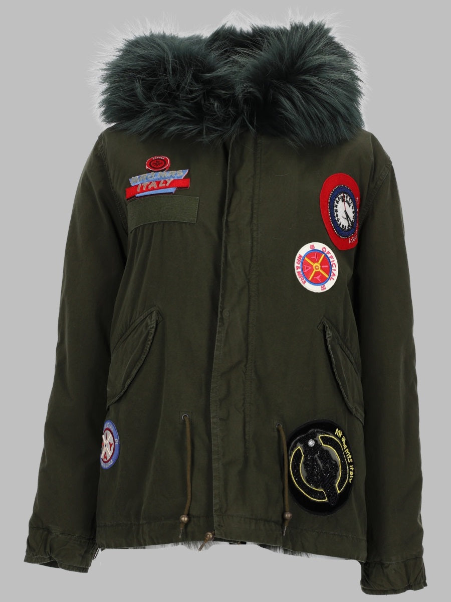 Parka With Hood And Logo Patch - Green Cotton Jacket