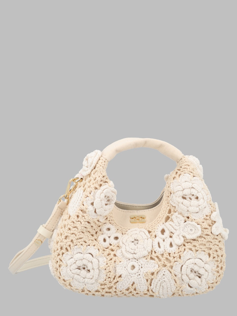 Hobo Bag Mini Crochet Beige Organic Cotton Handbags