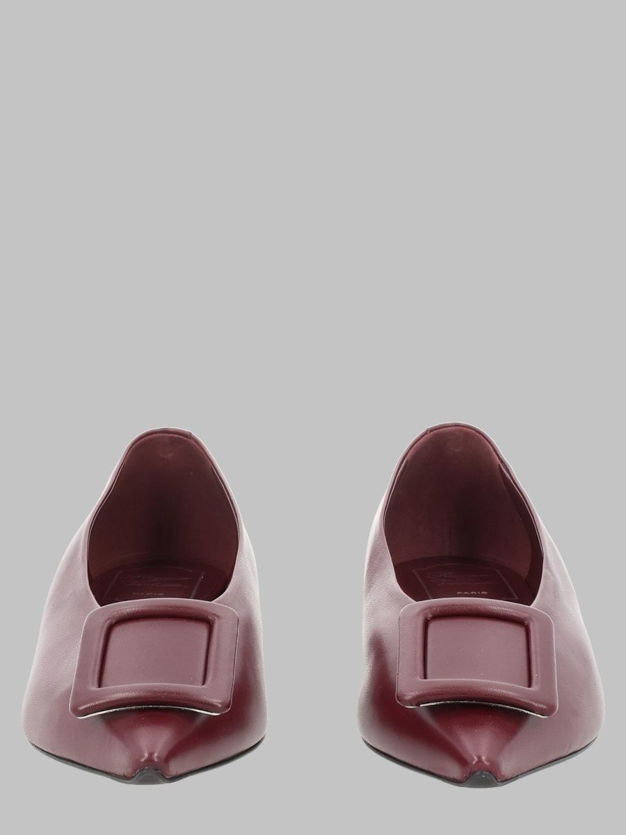 Pointed Ballerina Flats Red Leather