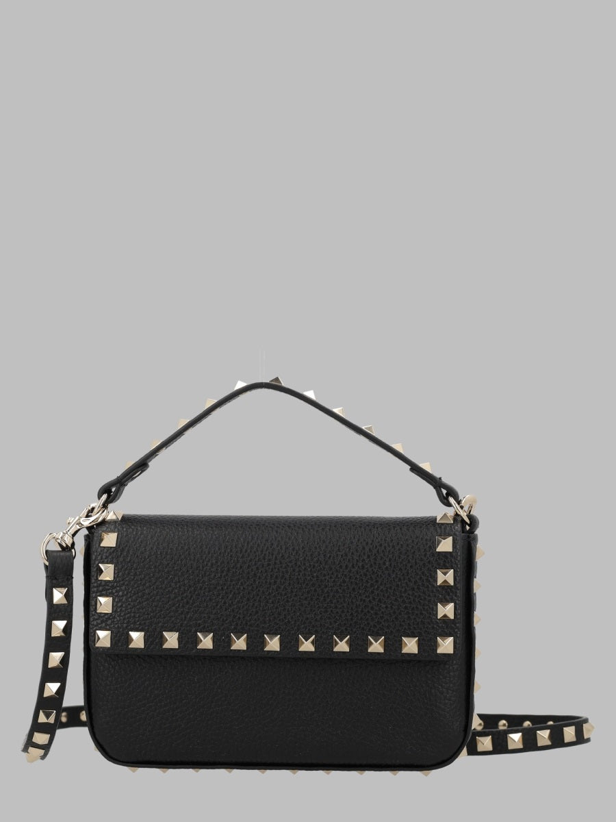Rockstud Pouch Grained Leather Black Calf Handbags