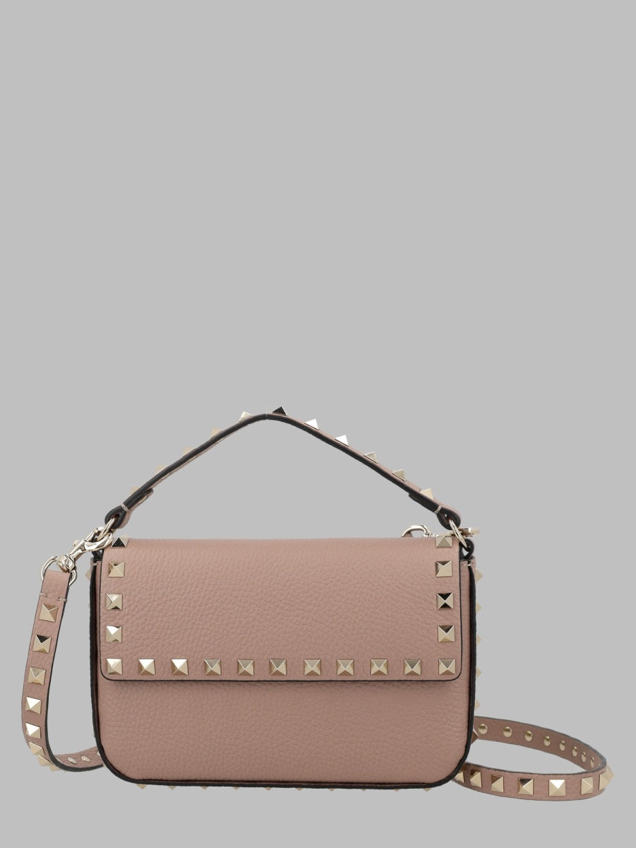 Pouch Rockstud Pink Grained Leather Calf Handbags