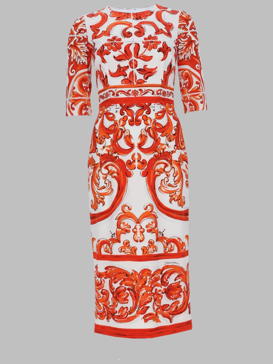 Charmeuse Dress Orange Maiolica Print Silk
