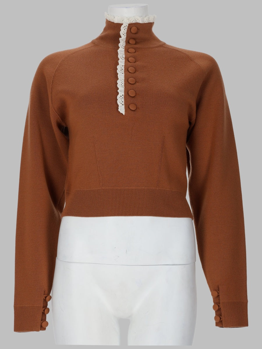 Turtleneck Pullover Brown Wool And Lace Jumpers