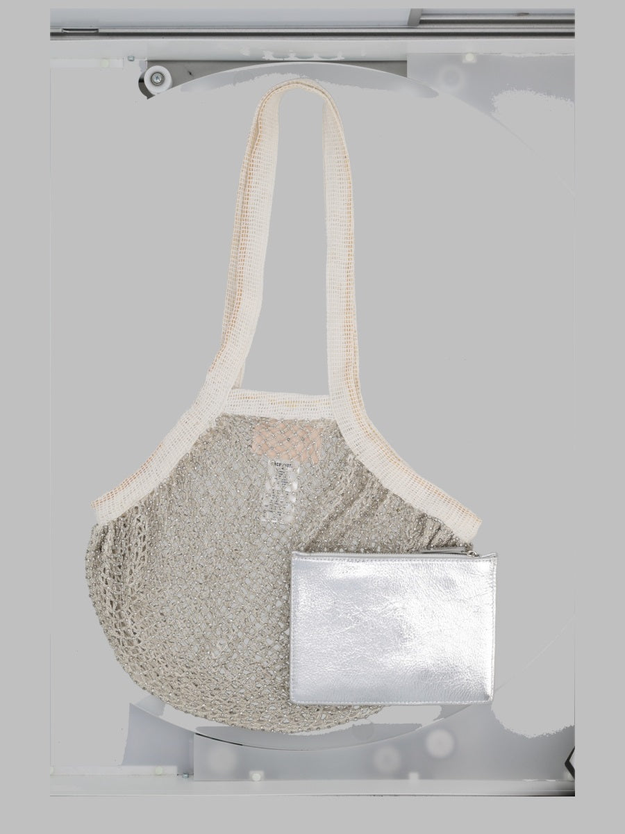 Mesh Shoulder Bag Silver Cotton / Plastic Glass