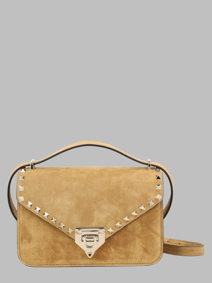 Rockstud Small Suede Shoulder Bag Beige Calf Leather