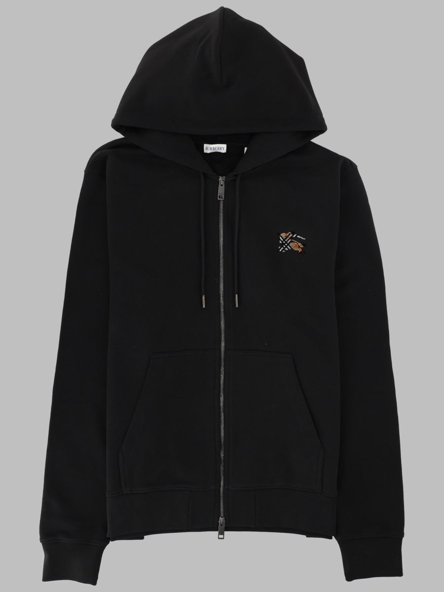 Hooded Zip Sweatshirt Black Cotton Sweatshirts
