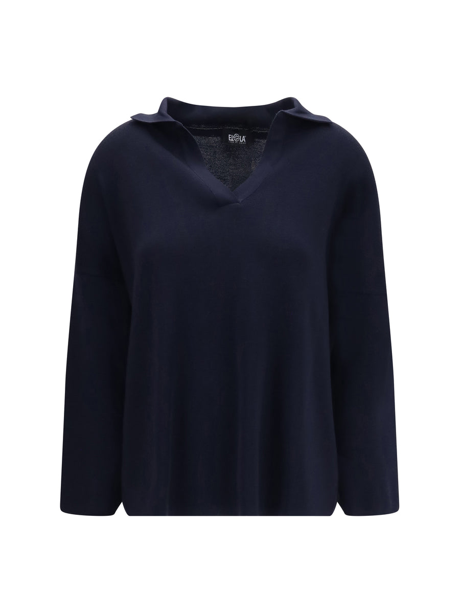 Wool Polo Sweater Navy Blue Merino Tops