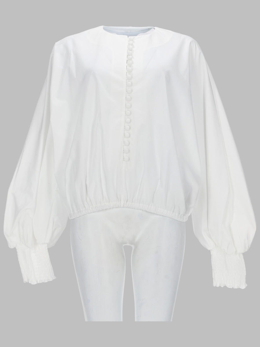 Batwing Sleeve Shirt White Cotton