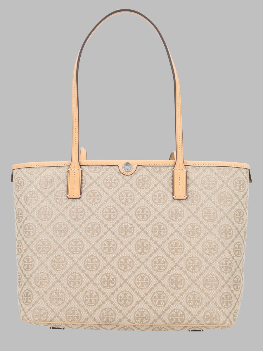 Shopping Bag T Monogram Beige Cotton Polyester Shoulder