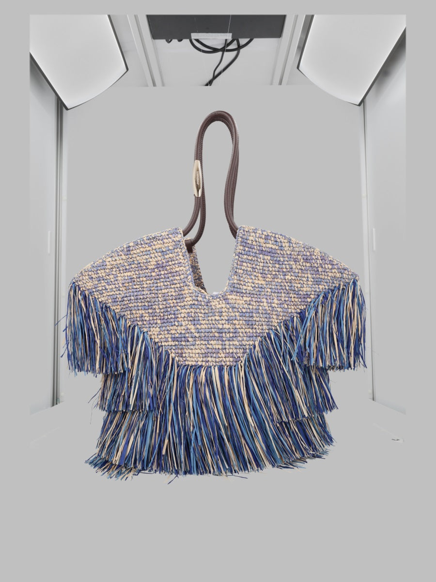 Tote Bag Goldentime Blue Raffia Handbags