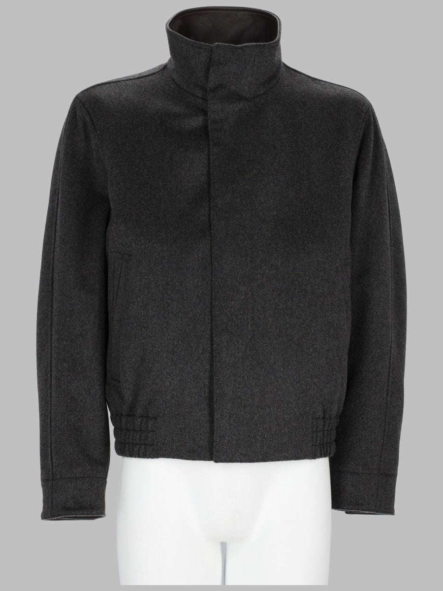 High-Neck Wool Bomber Jacket Charcoal Virgin