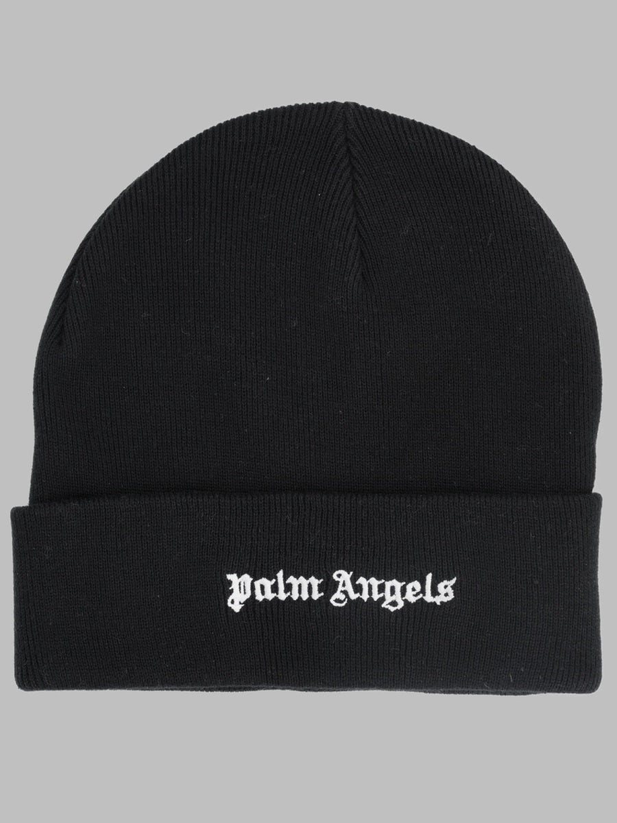 Beanie With Logo Black Cotton Blend Hat