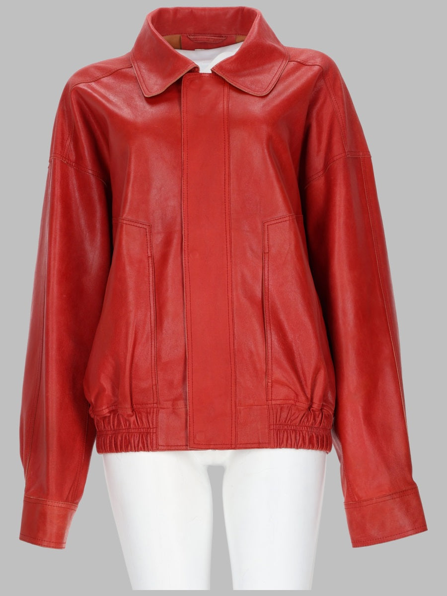 Leather Bomber Jacket Red