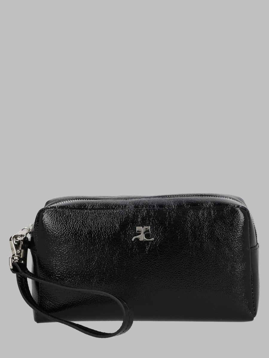 Beauty Case Ac Naplack Black Leather Varnished Cow Clutch Bags