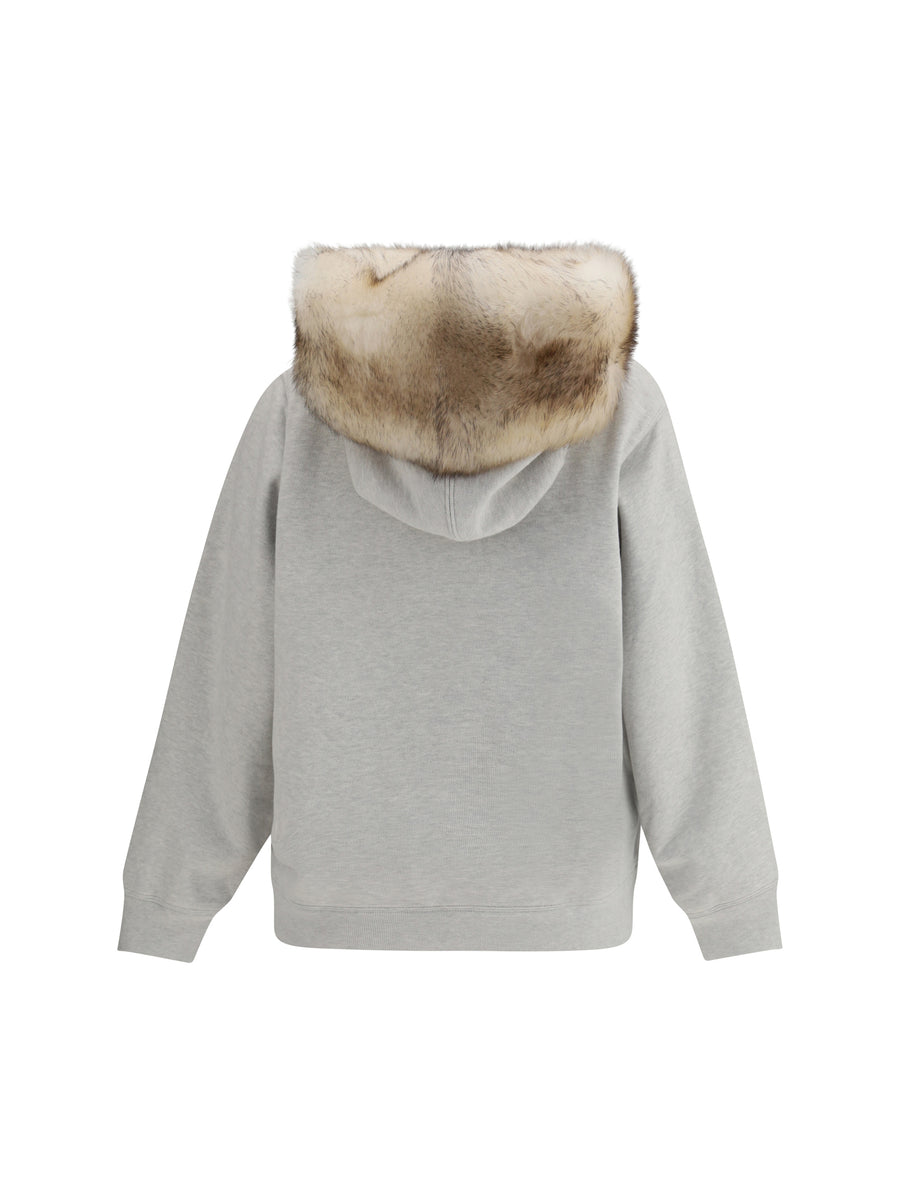 Hoodie Shearling-Lined Grey Melange Cotton Sweatshirts