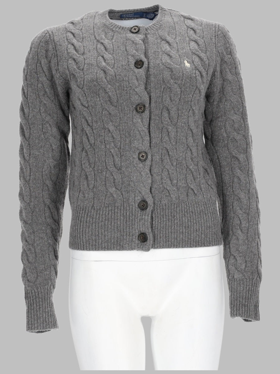 Cable-Knit Wool & Cashmere Cardigan Grey Jumpers