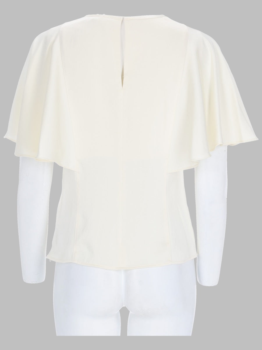 Satin Blouse With Cape Sleeves White Polyester