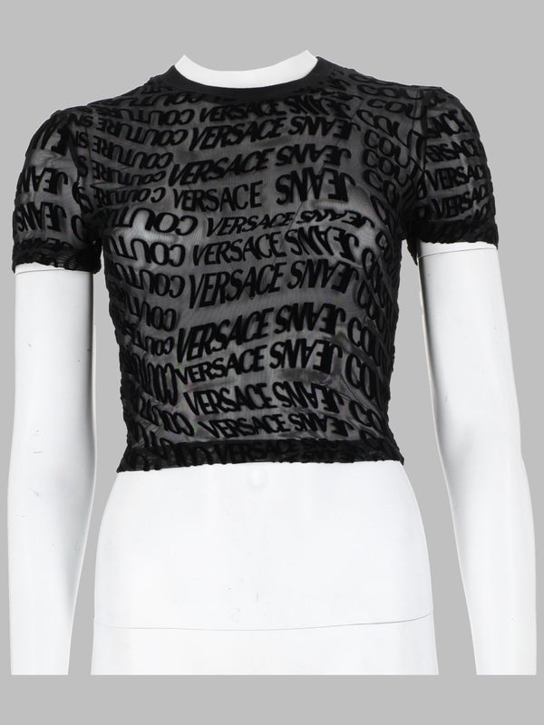 Cropped Logo Print T-Shirt Black Polyester T-shirts