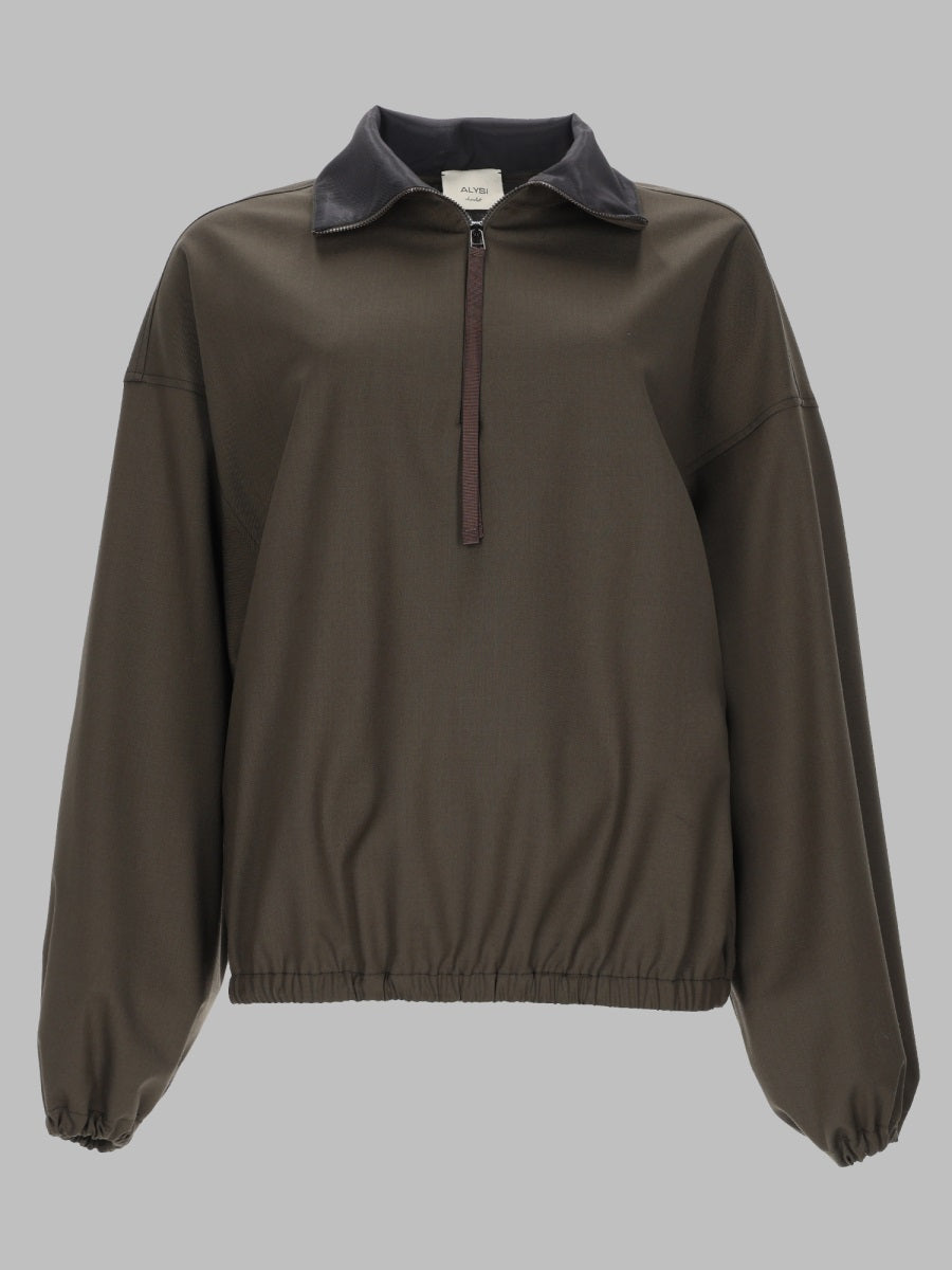 Three-Quarter Zip Jacket Military Green Polyester