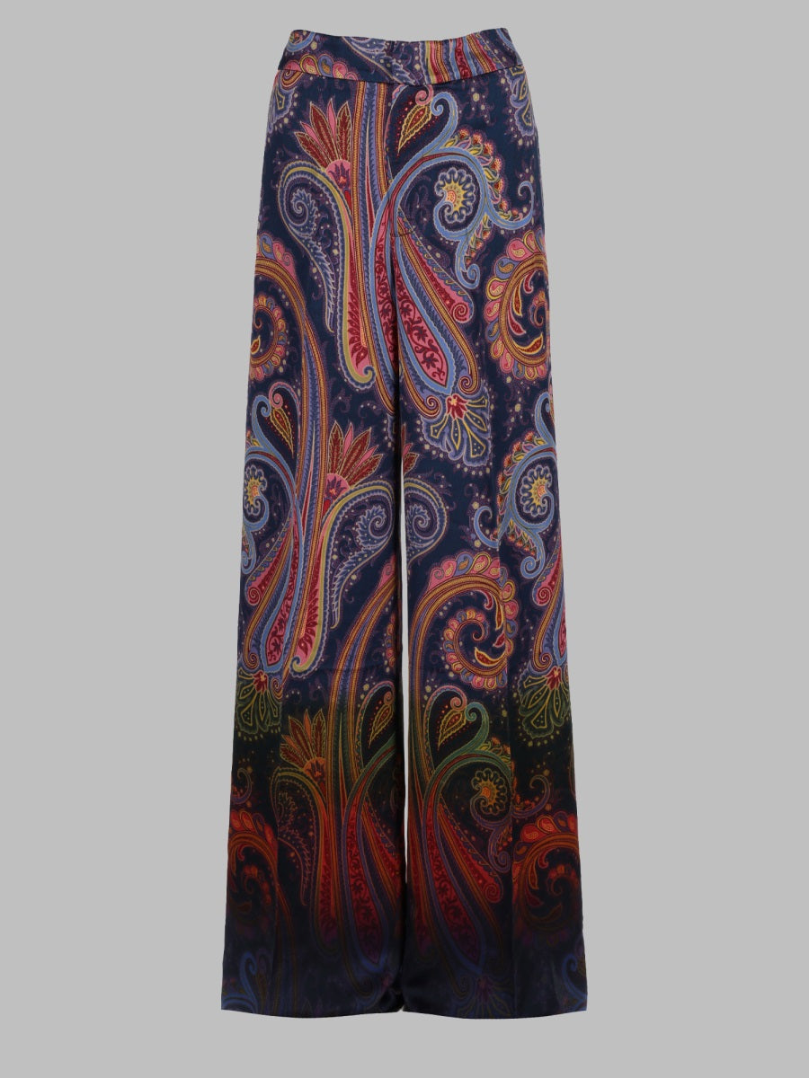 Paisley Print Envers Satin Trousers Multicolour Viscose