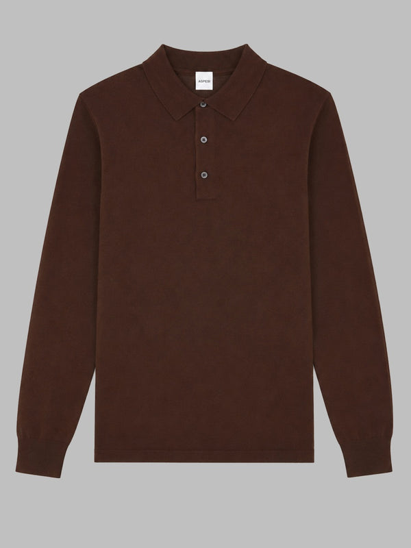 Knit Polo Shirt Brown Virgin Wool