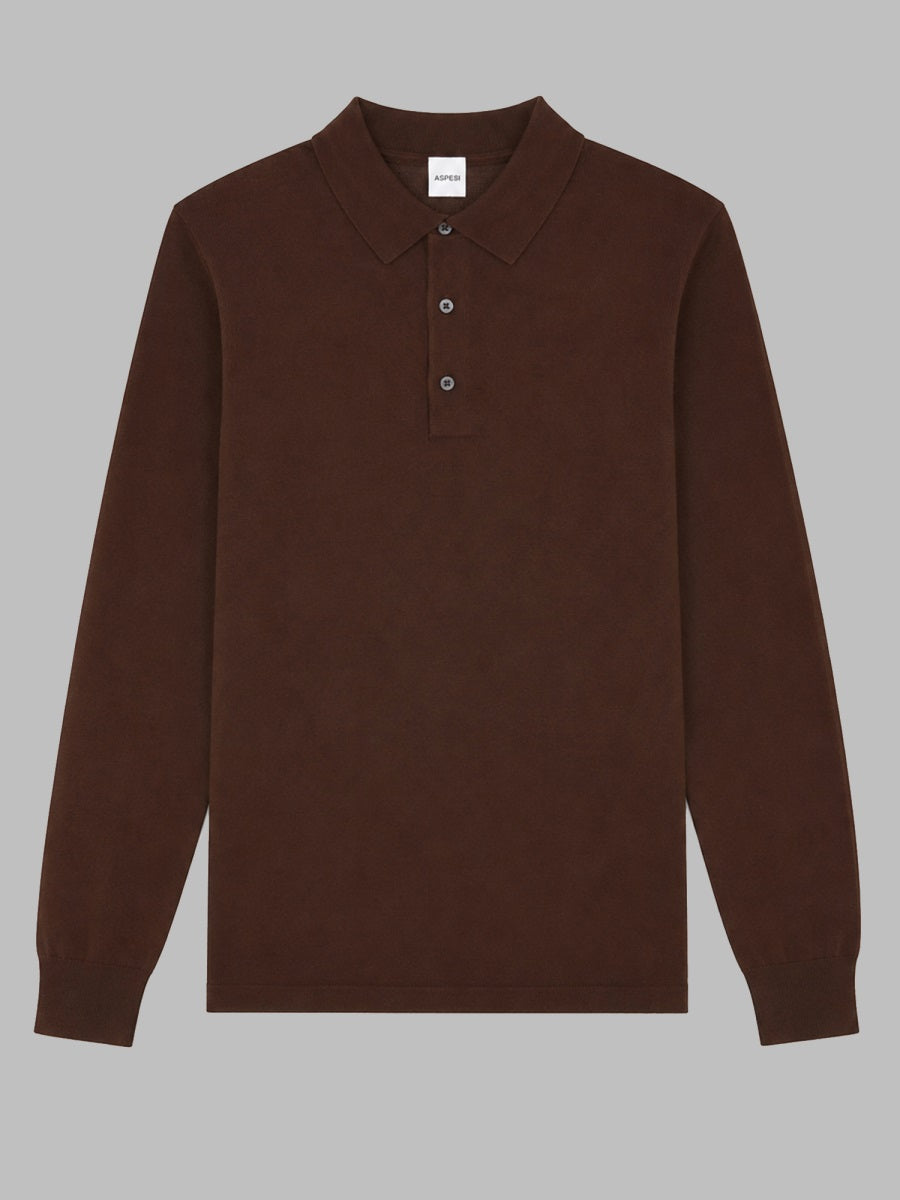 Knit Polo Shirt Brown Virgin Wool
