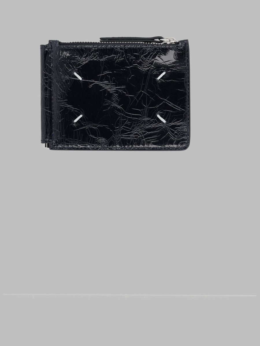 Money Clip Wallet Four Stitches Leather Blue & Purses