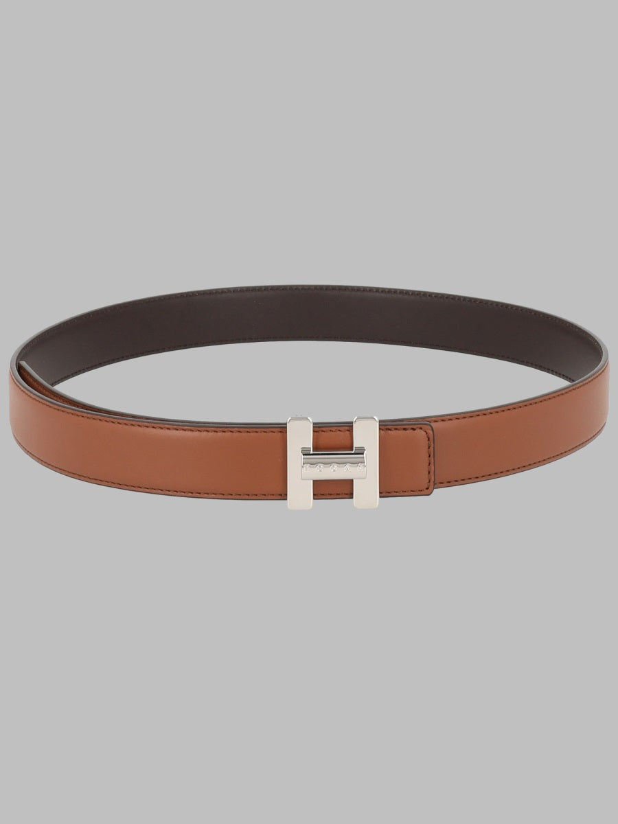 Leather T-Buckle Belt Brown Calfskin