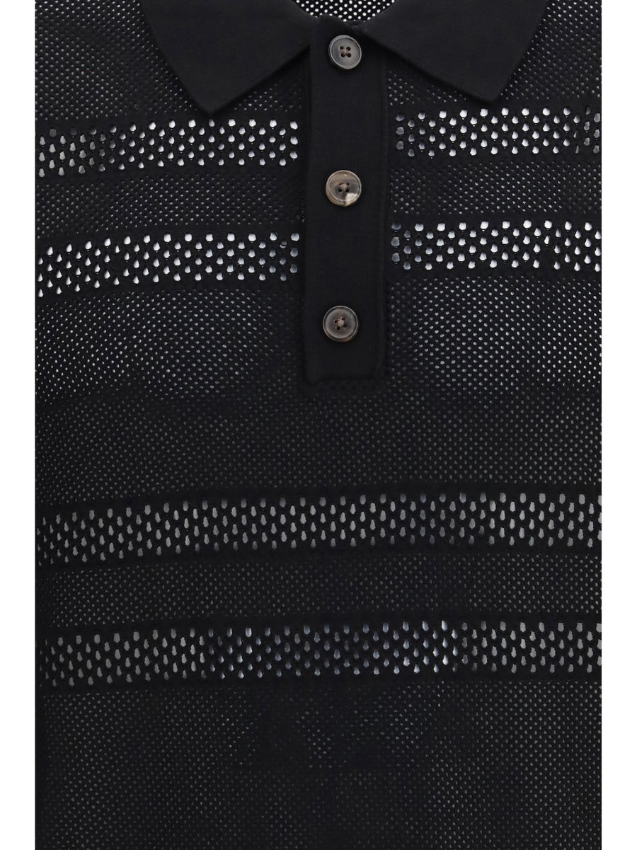 Polo Shirt Mesh Black Viscose