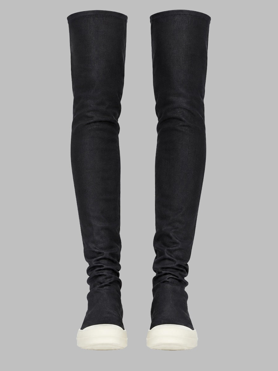 High Sock Sneaker Boots Black Cotton