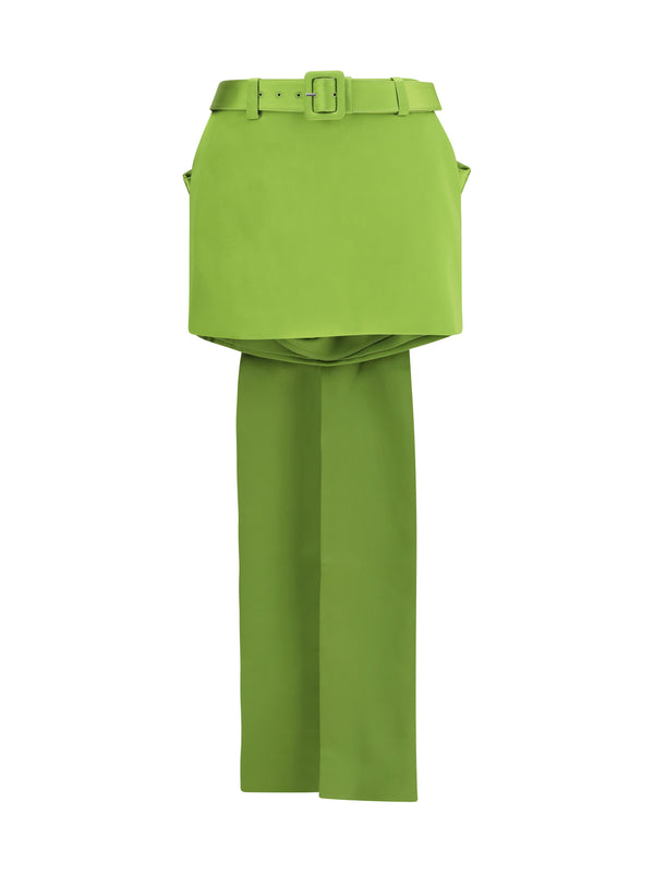 Skirt Satin Bow Mini Green Polyester
